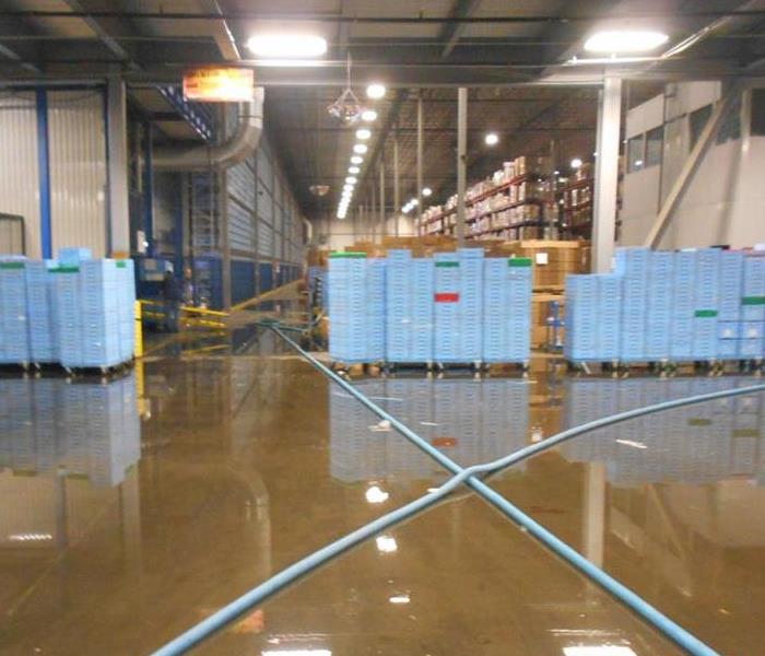 Flooded warehouse with water damage