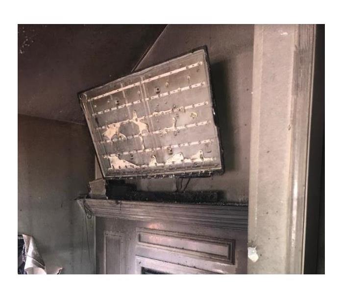 fire damaged living room