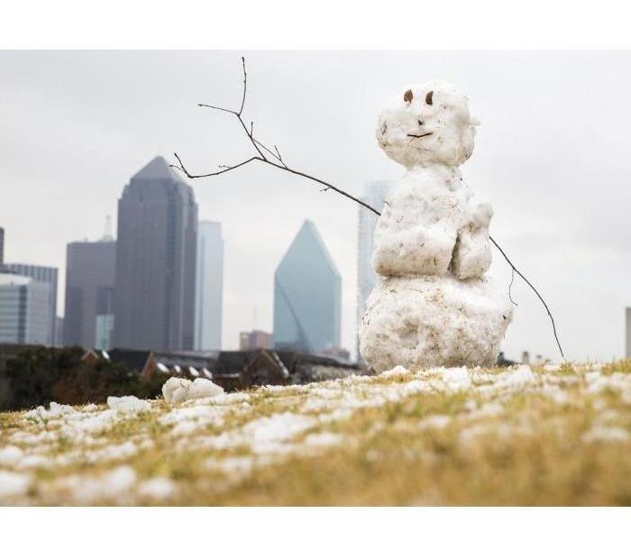Dallas Cityscape with Snowman
