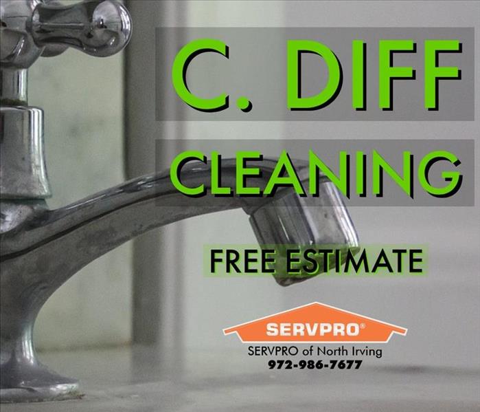 Bath faucet in Dallas with C. Diff free estimate advertisement logo  